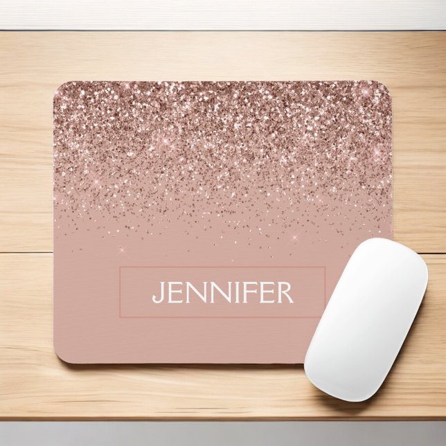 Monogram  Rosa ros Guld Glitter och Gnistra Musmatta (Skapare uppladdad)