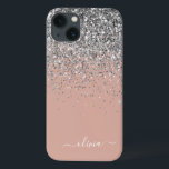 Monogram  Rosa ros Guld Silver<br><div class="desc">Ro Guld -  Rosa och Silver Faux Gnistra och Dripping Glitter Brushed Metall Monogram Namn och Initial Mobil. Det gör perfekten söt 16-årsjubileum,  bröllop,  möhippa,  årsdag,  babydusch eller bachelorette-fest för någon som glam lyxen och chic stilar i kärlek.</div>