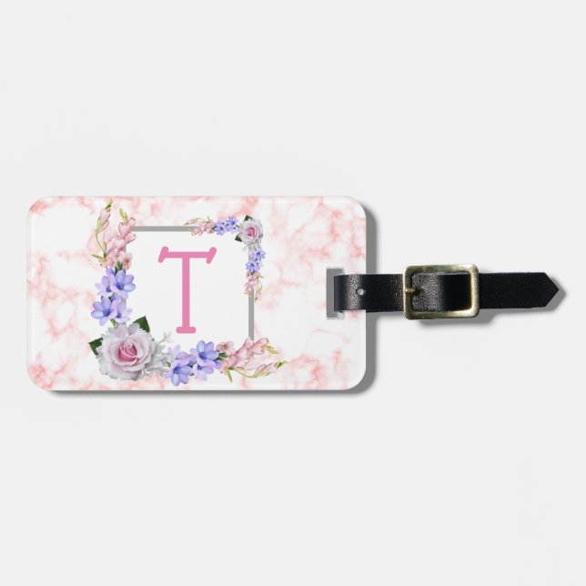 Monogram Rosa ros Marble Bagagebricka (Horisontell Framsida)