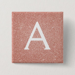 Monogram Rosa ros och Gnistra i Guld Knapp