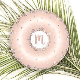 Monogram rosa roséguld glitter munkskrift underlägg papper rund