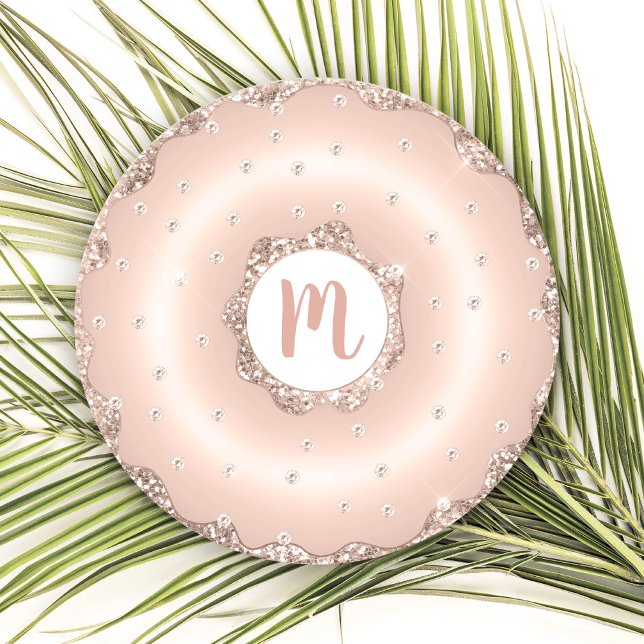 Monogram rosa roséguld glitter munkskrift underlägg papper rund (Skapare uppladdad)