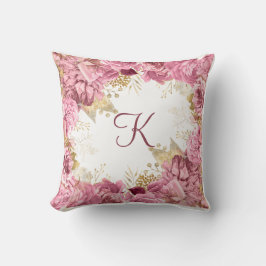 Monogram rosa rosor guld elegant blomster kudde