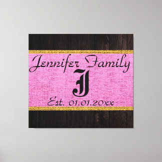 Monogram Rosa Rustic Burlap Linen Wood-utseende Canvastryck