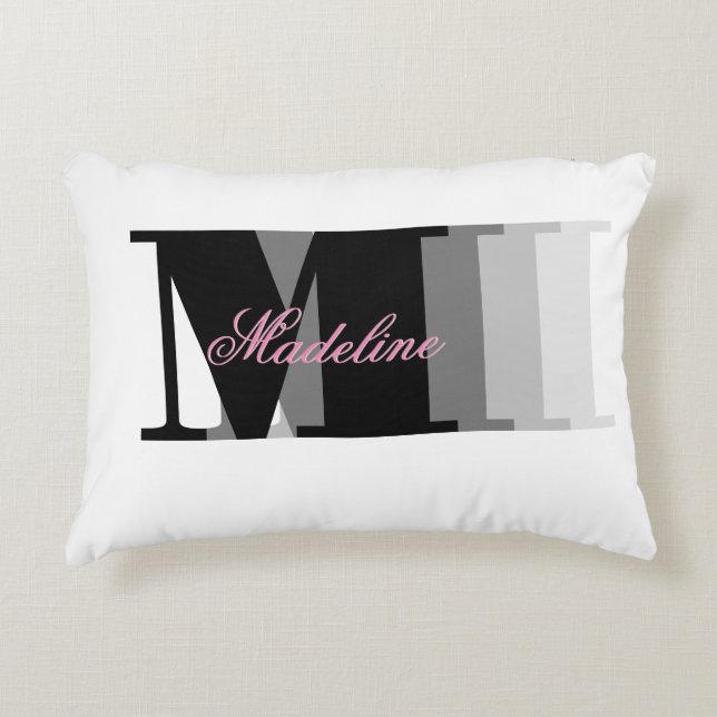 Monogram Rosa Script Typography Namn Pillow Prydnadskudde (Framsidan)