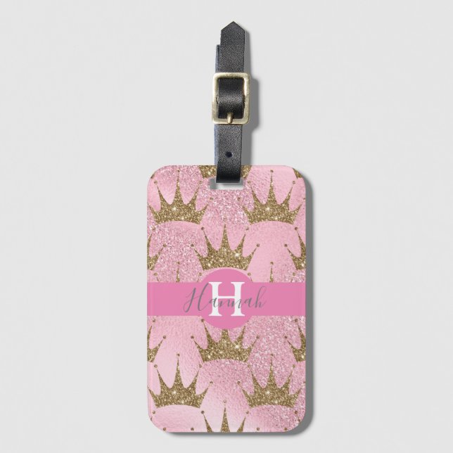 Monogram/Rosa Sjöjungfru Glitter Bagagebricka (Framsida vertikal)