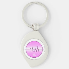 Monogram Rosa Sjukdomshjärtslag i magsäcken Swirl Silverfärgad Nyckelring