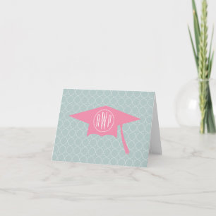 Monogram Rosa Studenten Hat + quatrefoil Anteckningskort