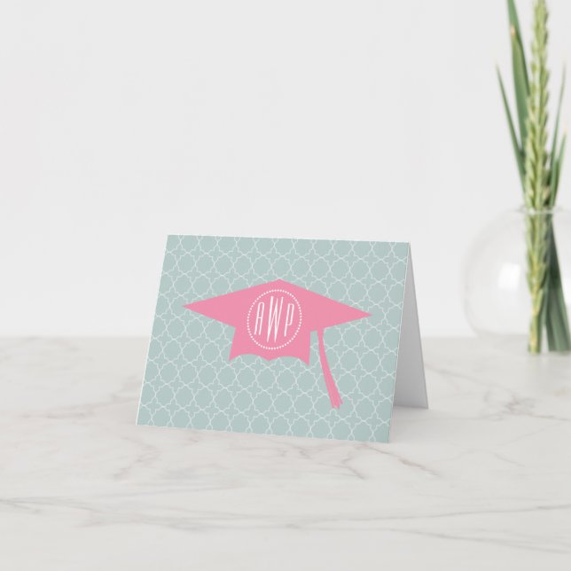 Monogram Rosa Studenten Hat + quatrefoil Anteckningskort (Framsida)