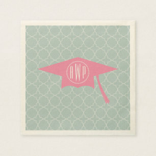 Monogram Rosa Studenten Hat + quatrefoil Pappersservett