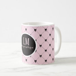 Monogram Rosa & Svart Båge Script Mugg