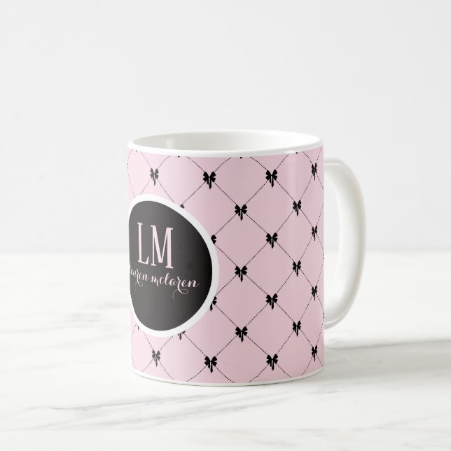 Monogram Rosa & Svart Båge Script Mugg (Framsida höger)