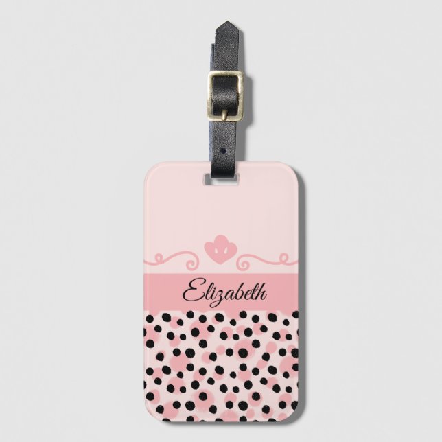 Monogram Rosa Svart Leopard Gepardtryck Trendigt Bagagebricka (Framsida vertikal)