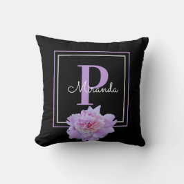 Monogram Rosa, svart, modern Kudde