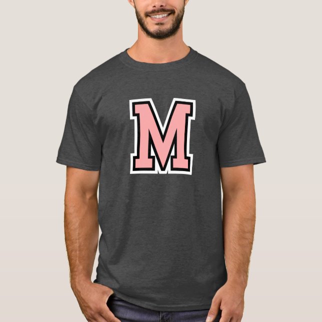 Monogram Rosa Svart Vit College Initial M T Shirt (Framsida)