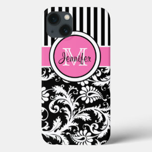Monogram Rosa, svart, vit, rund, iPad