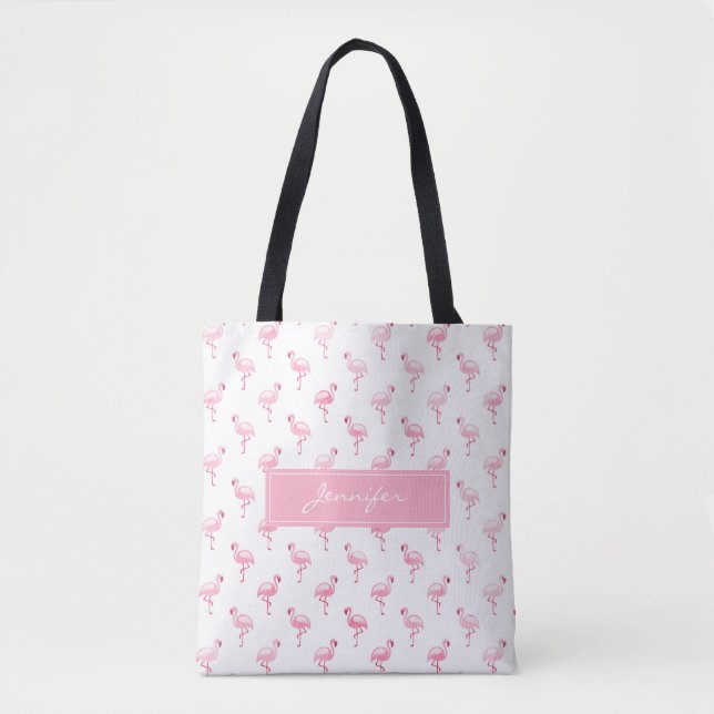 Monogram Rosa Tropical Flamingo Sommar Mönster Tygkasse (Framsida)