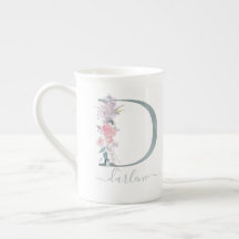 Monogram Rosa Vattenfärgen Blommigt Brev D