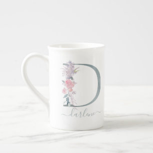 Monogram Rosa Vattenfärgen Blommigt Brev D Benporslin Mugg