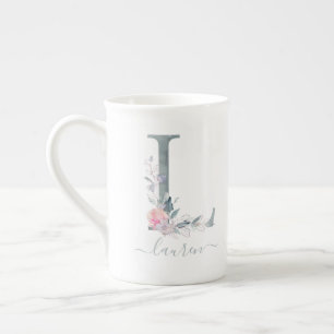 Monogram Rosa Vattenfärgen Blommigt Brev M Benporslin Mugg