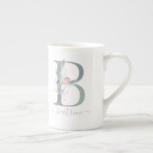 Monogram Rosa Vattenfärgsfärg Blommigt Brev B