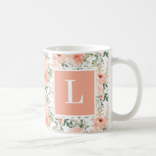 Monogram Rosa Vintage Blommig Ros Kaffemugg