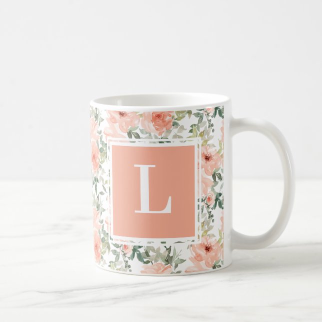 Monogram Rosa Vintage Blommig Ros Kaffemugg (Höger)