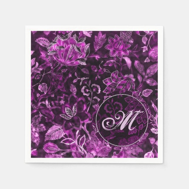 Monogram rosa vintage blommiga servetter (Framsidan)