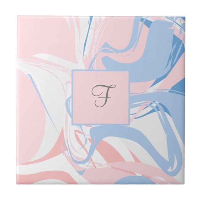 Monogram Rosa Vit Blå Marmor Virvel Abstrakt Kakelplatta (Framsidan)