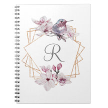 Monogram Rosa Vita Magnolior Fågel Guld Ram