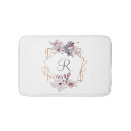 Monogram Rosa Vita Magnolior Fågel Guld Ram Badrumsmatta
