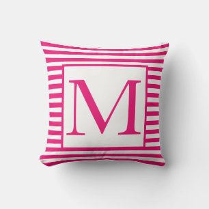 Monogram Rosa Vita Ränder Mönster Färgglada Kudde