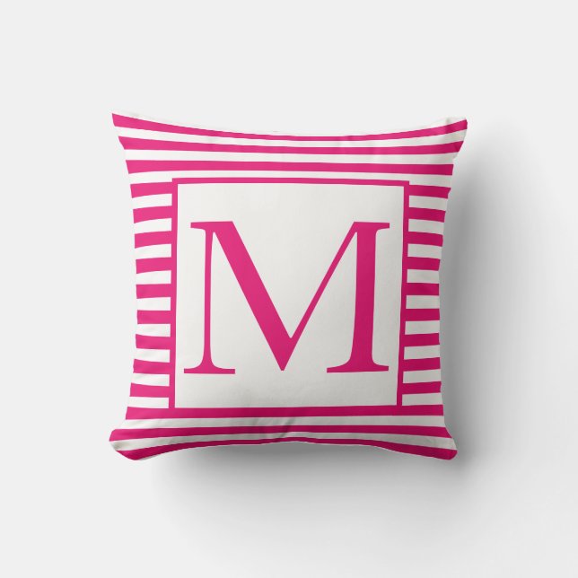 Monogram Rosa Vita Ränder Mönster Färgglada Kudde (Framsida)