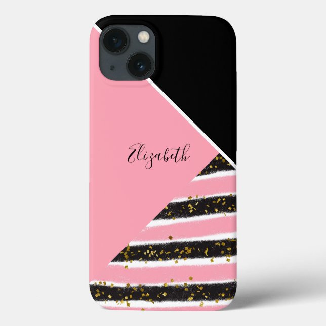 Monogram Rosa Vitt Svart Guld Glitter Trendigt (Baksida)