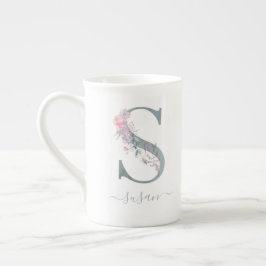 Monogram  Rosa Watercolor Blommigt Brev S Benporslin Mugg