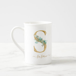 Monogram Rosa Watercolor Blommigt Brev S Bon Benporslin Mugg