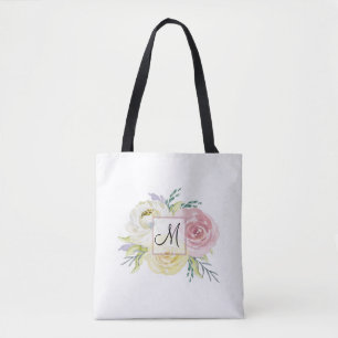 Monogram Rosa Watercolor Flowers Tygkasse