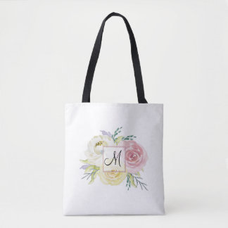 Monogram Rosa Watercolor Flowers Tygkasse