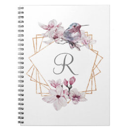 Monogram Rosa White Magnolias Bird Guld Ram Anteckningsbok