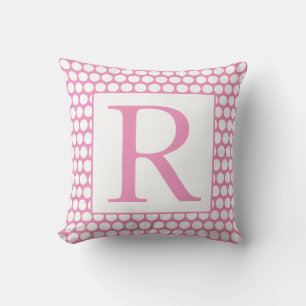 Monogram Rosa White Polka dots Trendig Girly Gift Kudde