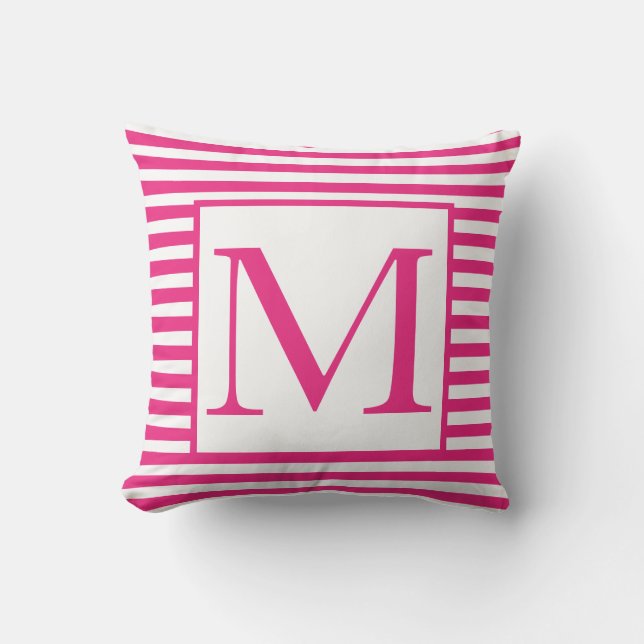 Monogram Rosa White Rand Mönster Färgfläckig  Kudde (Framsida)