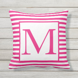 Monogram Rosa White Rand Mönster Färgfläckig Kudde