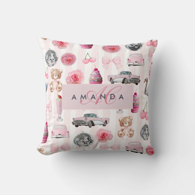 Monogram Rosaskär Retro Discoklot Coquette Kudde (Framsida)