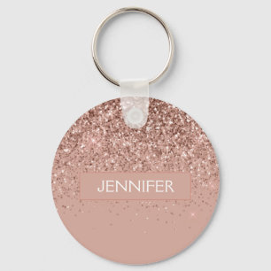 Monogram rosé förgylld glitter & gnista nyckelring