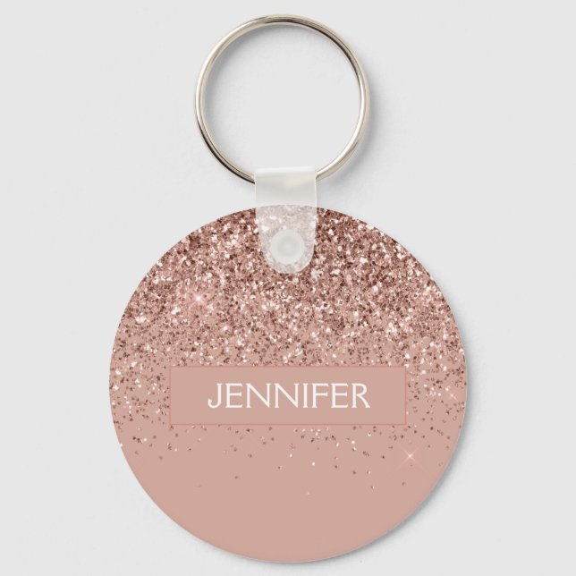 Monogram rosé förgylld glitter & gnista nyckelring (Framsida)