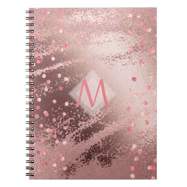 Monogram ROSEGOLD Metallic Foil Confetti utseende Anteckningsbok (Framsidan)
