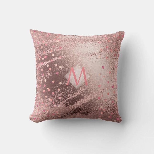 Monogram ROSEGOLD Metallic Foil Confetti utseende Kudde (Framsida)