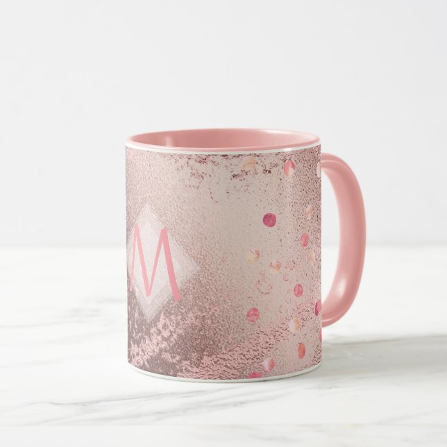 Monogram ROSEGOLD Metallic Foil Confetti utseende Mugg (Framsida höger)