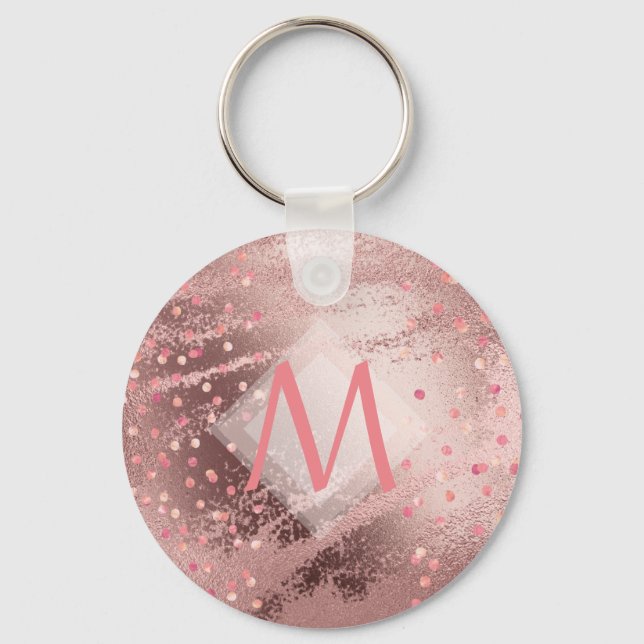 Monogram ROSEGOLD Metallic Foil Confetti utseende Nyckelring (Framsida)