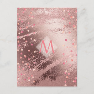 Monogram ROSEGOLD Metallisk foliekonfettimönster Vykort